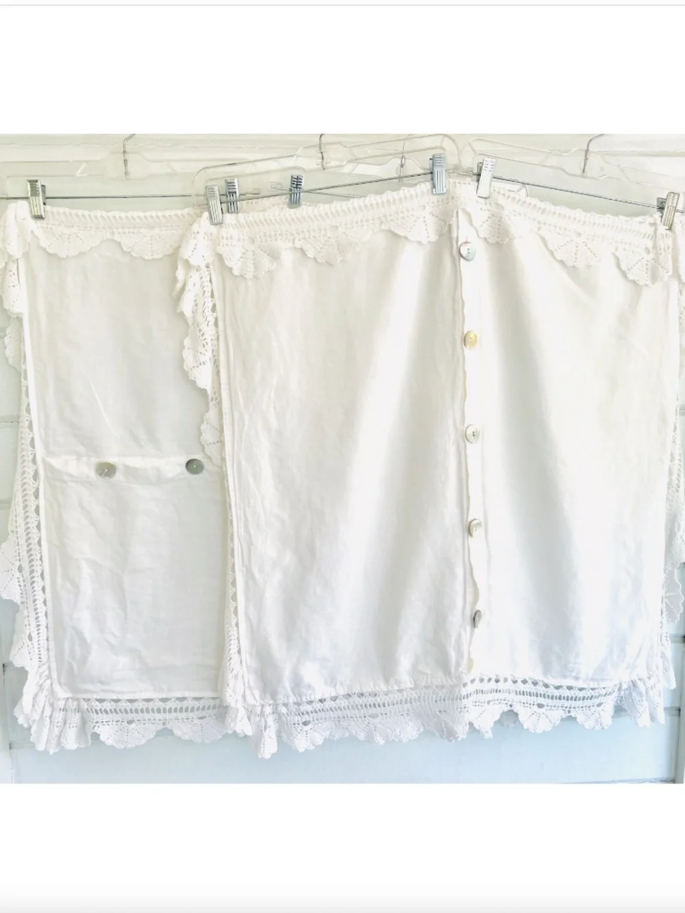 Pair of BELLA NOTTE 100% Linen Crochet Lace Euro Shams in White